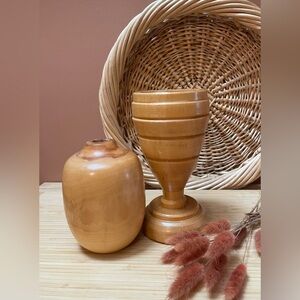 Hand Turned Wood Vase & Candle Holder Set